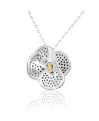 Suzy Levian Sterling Silver Sapphire and Created White Pave Peony Flower Pendant