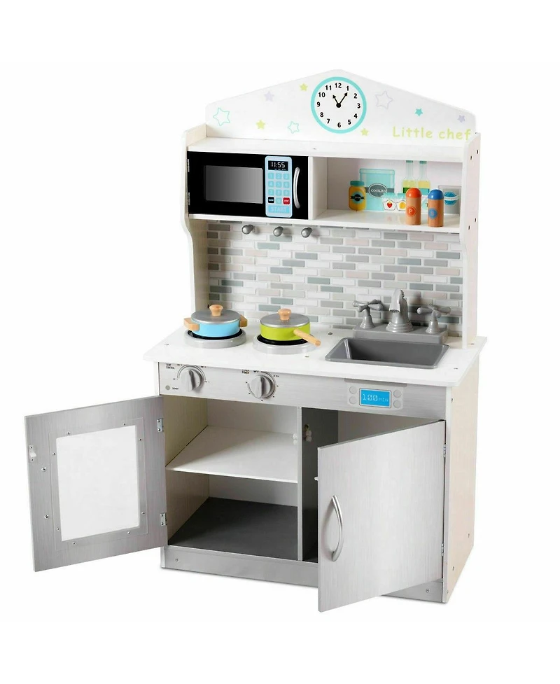 Kids Wooden Pretend Cooking Playset Cookware Kitchen