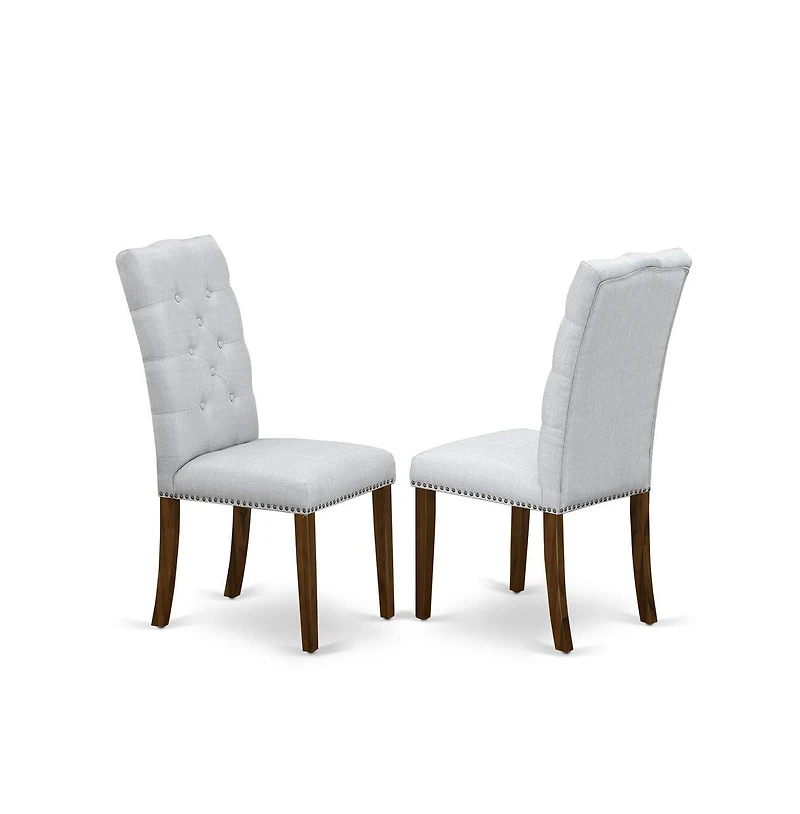 East West Furniture 3 Piece Dinette Sets Contains 1 Drop Leaves Modern Kitchen Table and 2 Grey Linen Fabric Parsons Chair Button Tufted Back with Nai