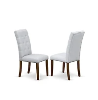 East West Furniture 3 Piece Dinette Sets Contains 1 Drop Leaves Modern Kitchen Table and 2 Grey Linen Fabric Parsons Chair Button Tufted Back with Nai