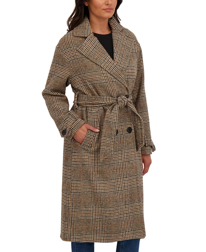 Sebby Collection Women's Long Belted Oversized Double Breasted Faux Wool Coat