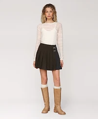 Avec Les Filles Women's Mixed Pattern Pleated Mini Skirt