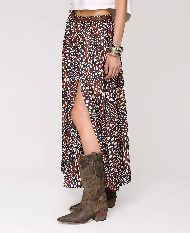 Avec Les Filles Women's High Slit Western Belt Maxi Skirt