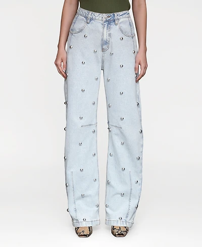 Avec Les Filles Women's All Over Stud Straight Leg Denim Jeans