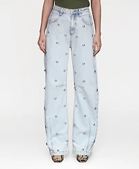 Avec Les Filles Women's All Over Stud Straight Leg Denim Jeans