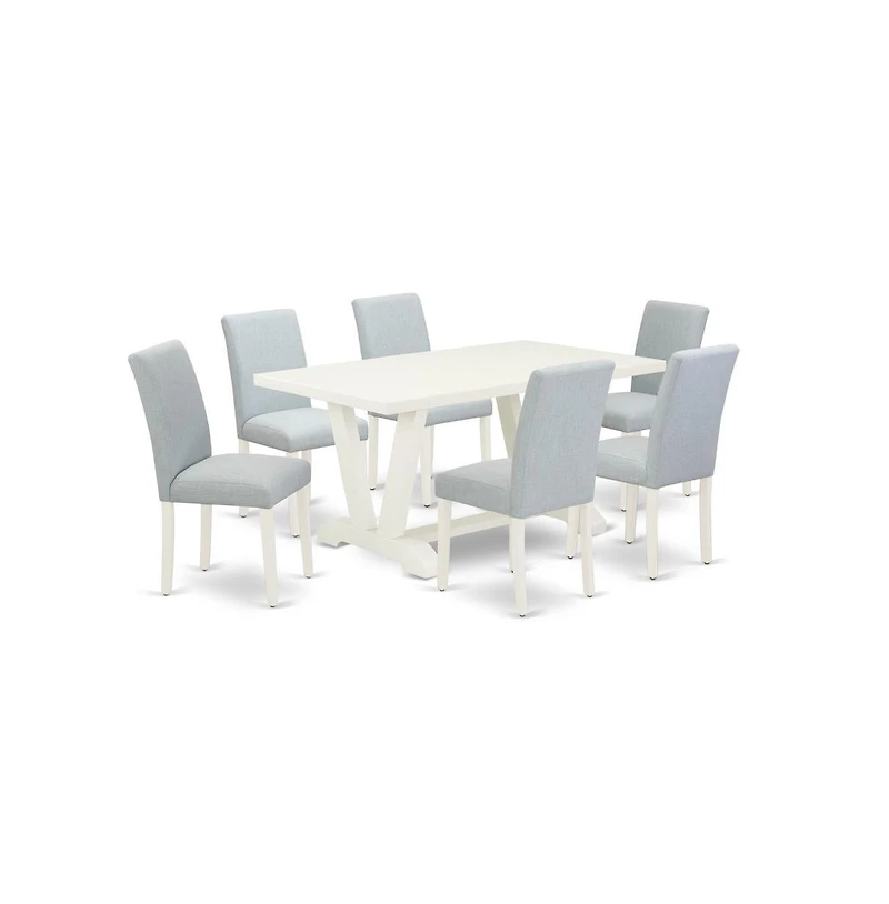 East West Furniture 7-Piece Dinette Set Includes 6 Modern Chairs with Upholstered Seat and High Back and a Rectangular Wooden Dining Table