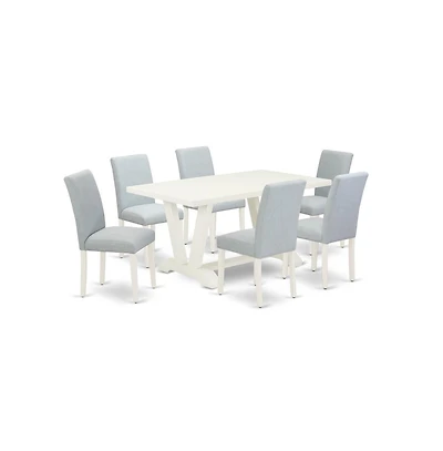 East West Furniture 7-Piece Dinette Set Includes 6 Modern Chairs with Upholstered Seat and High Back and a Rectangular Wooden Dining Table