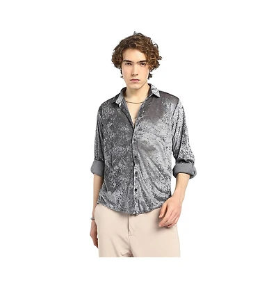 Campus Sutra Men's Solid Velvet Shirt