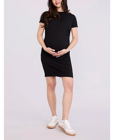 Motherhood Maternity Crewneck Short Sleeve Side Ruched Bodycon Mini Dress