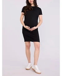 Motherhood Maternity Crewneck Short Sleeve Side Ruched Bodycon Mini Dress