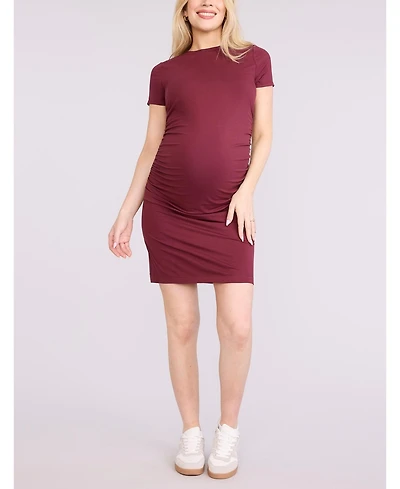 Motherhood Maternity Crewneck Short Sleeve Side Ruched Bodycon Mini Dress