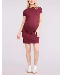 Motherhood Maternity Crewneck Short Sleeve Side Ruched Bodycon Mini Dress