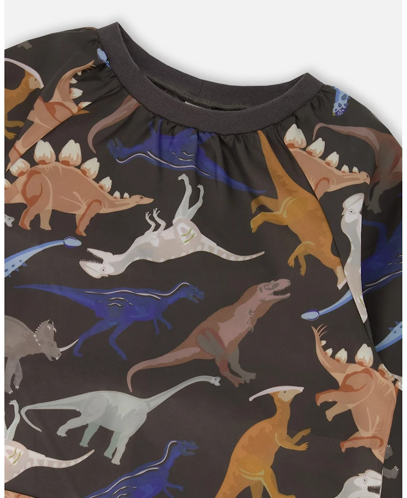 Deux par Deux Boy School Apron Black Dinosaur Print - Toddler|Child