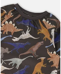 Deux par Deux Boy School Apron Black Dinosaur Print - Toddler|Child