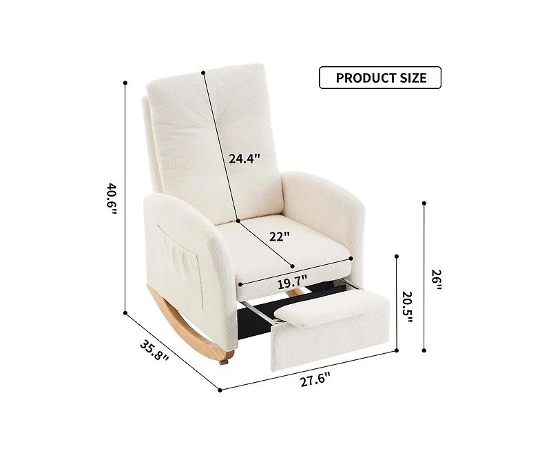 Casainc Rocking Chair with Footrest High Back Rubber Wood Legs