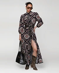Avec Les Filles Women's Cotton Belted Puffed-Shoulder Dress