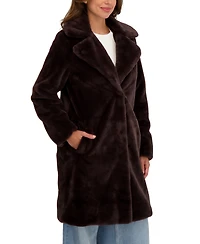 Sebby Collection Women's Faux Fur Notch Collar 3/4 Coat