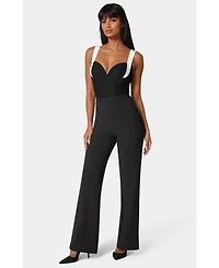 Bebe Women's Lace Insert Flared Jumpsuit