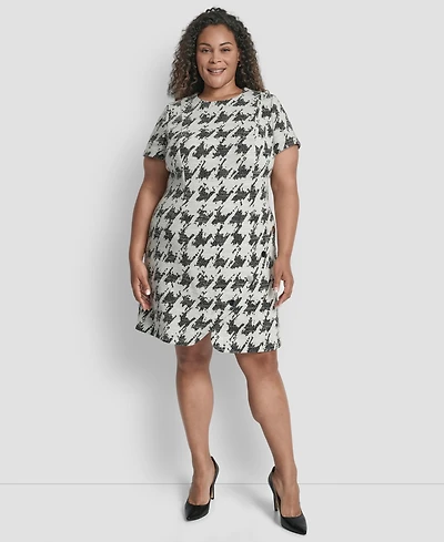 Dkny Plus Jewel Neck Rivets Sheath Short Dress