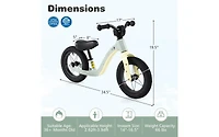 12 Inch Balance Bike with Adjustable Seat and Rotatable Handlebar for Ages 3+ - Green