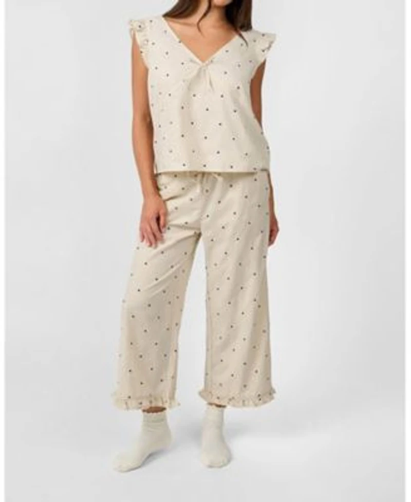 Ruffle Sleeve Boxy Top Ruffle Pull On Pants Pajama Set