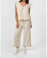 Ruffle Sleeve Boxy Top Ruffle Pull On Pants Pajama Set