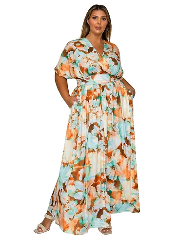 L I V D Women's Plus Minoa Floral Empire Waist Dress