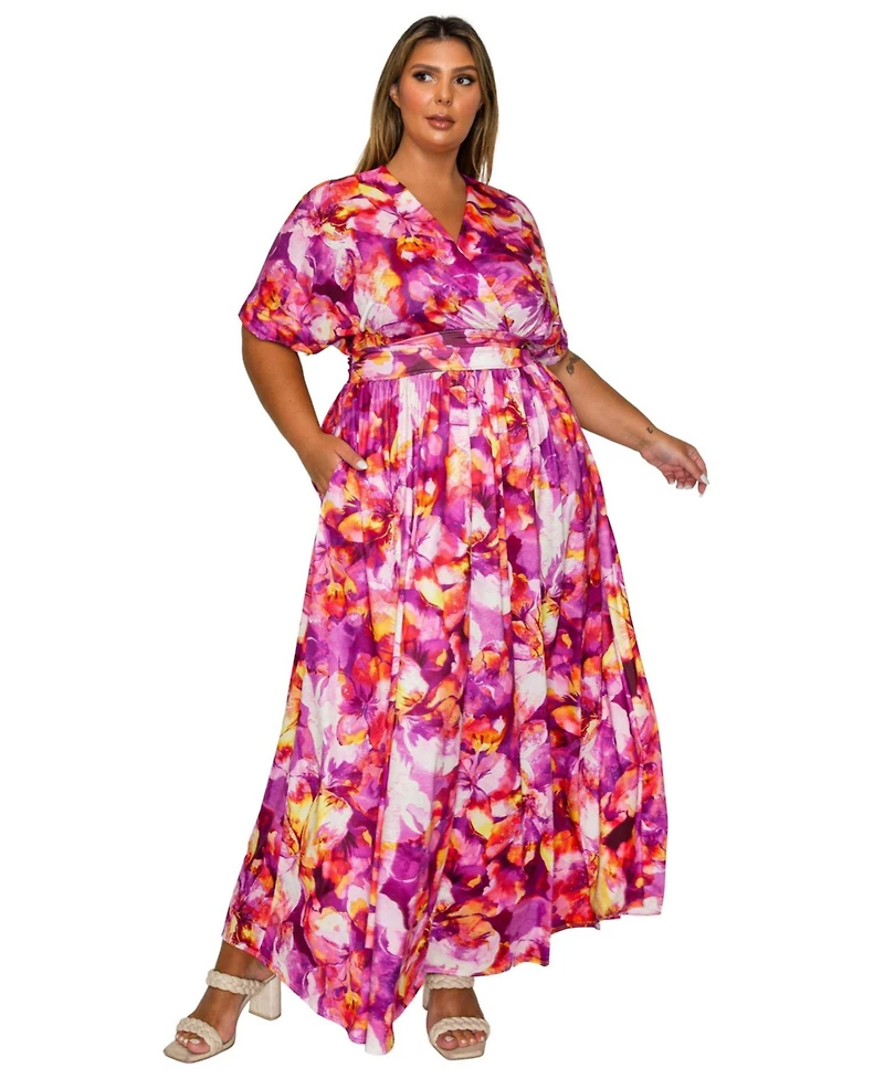 L I V D Women's Plus Minoa Floral Empire Waist Dress