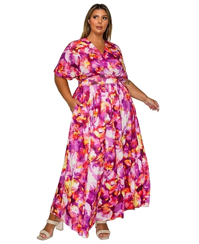 L I V D Women's Plus Minoa Floral Empire Waist Dress