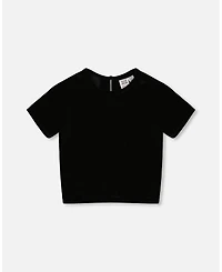 Deux par Girl Short Sleeve Stretch Velour Top Black
