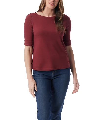 Gloria Vanderbilt Women's Alanis Boat Neck Elbow-Sleeve T-Shirt