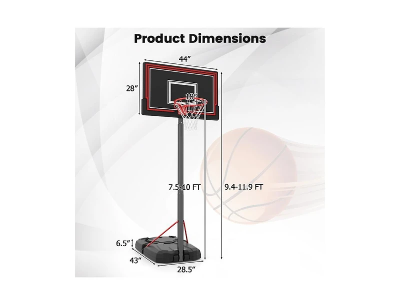 Portable Basketball Hoop with Adjustable Height 7.5 to 10 Feet