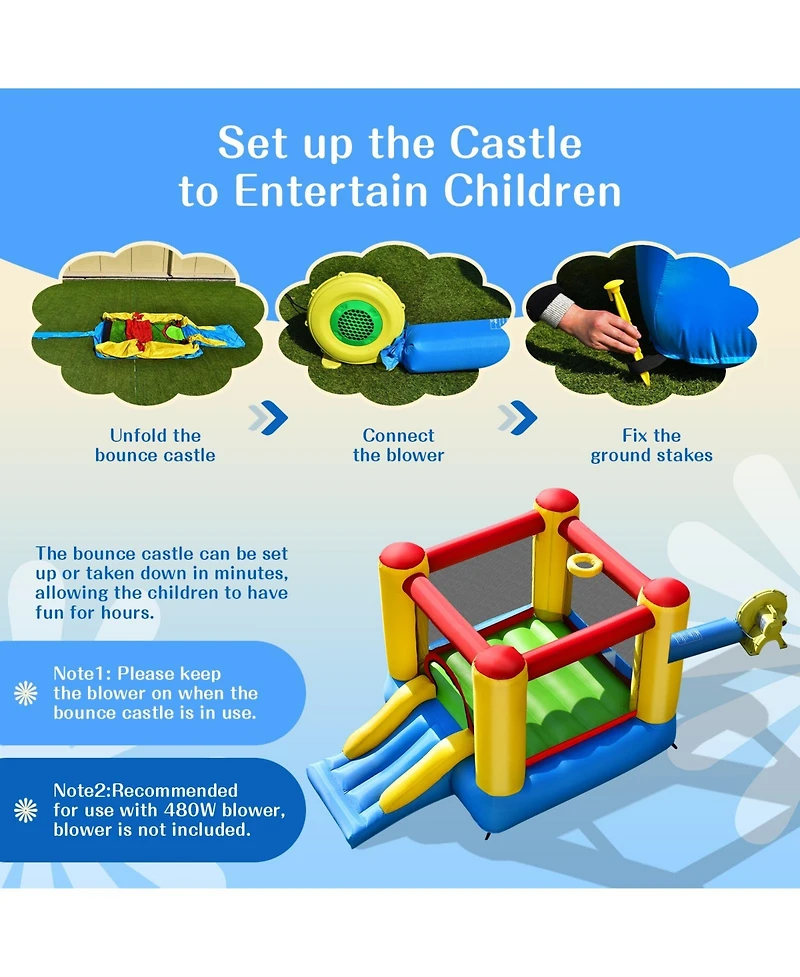 Kids Inflatable Bounce House with Slide and 480W Blower