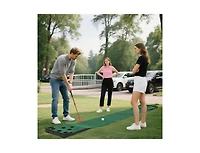11 Feet Indoor Outdoor Putting Green Mat with 2 Adjustable Putters and 6 Balls