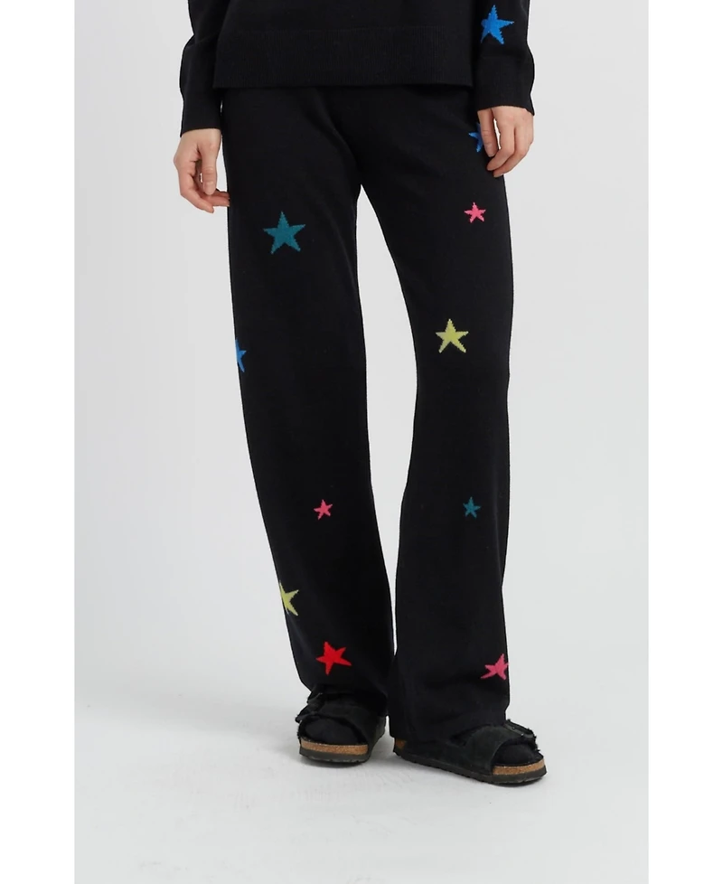 Chinti & Parker Women's Wool Cashmere Star Wide-Leg Track Pants