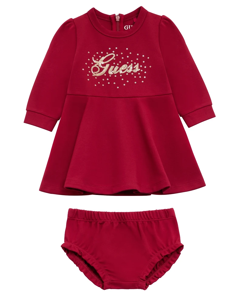 Guess Baby Girls 2-Piece Ponte Long Sleeve Dress and Bloomer Set