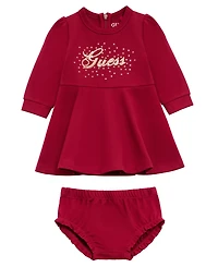 Guess Baby Girls 2-Piece Ponte Long Sleeve Dress and Bloomer Set