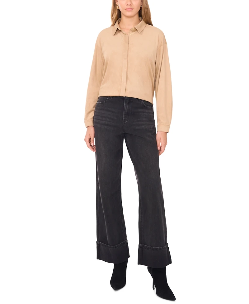 1.state Women's Long Sleeve Suede Shirt