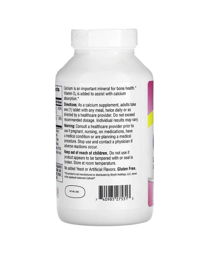 21st Century 600+D3 Calcium & Vitamin D3 Supplement