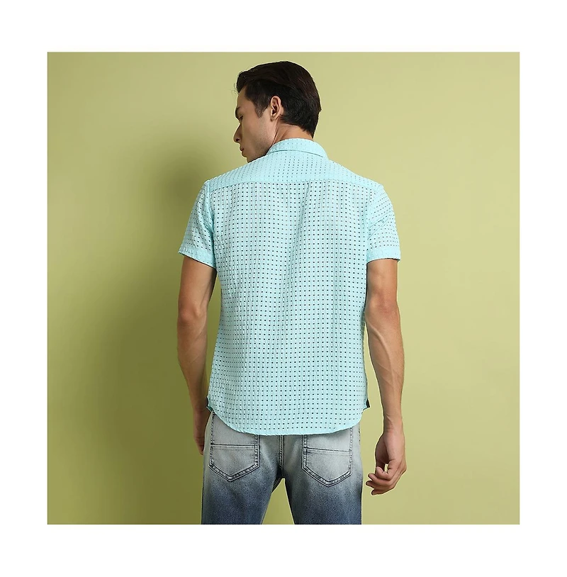 Campus Sutra Men's Light Blue See-Through Square Shirt