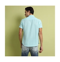 Campus Sutra Men's Light Blue See-Through Square Shirt