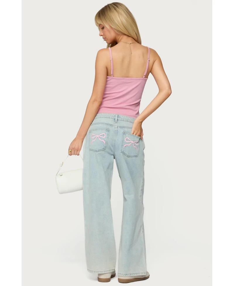 Edikted Women's Bow Pocket Relaxed Jeans