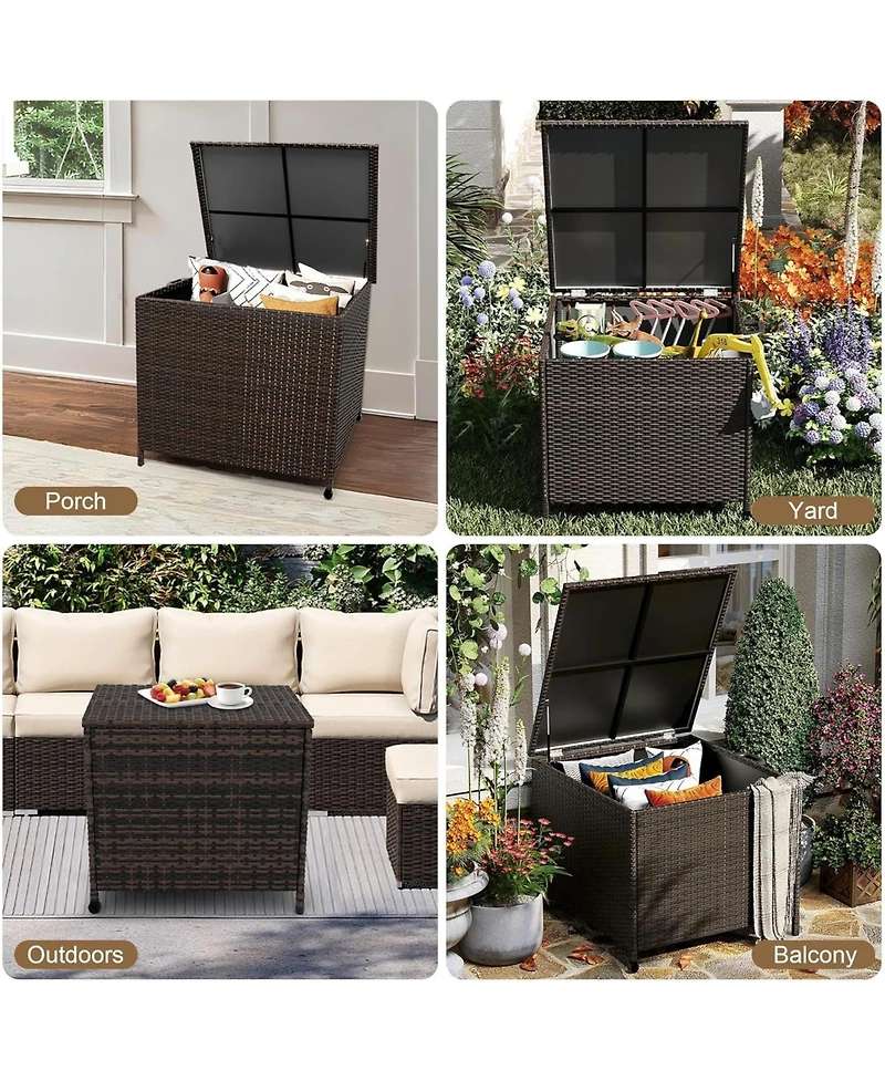 Gaomon 80 Gallon Waterproof Outdoor Rattan Storage Deck Box with Lid, Wheels & Handle for Cushions, Patio Furniture, Garden Tools