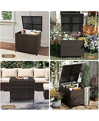 Gaomon 80 Gallon Waterproof Outdoor Rattan Storage Deck Box with Lid, Wheels & Handle for Cushions, Patio Furniture, Garden Tools
