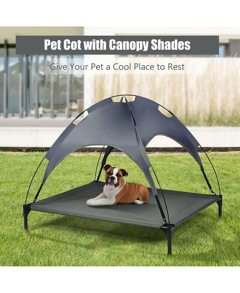 Portable Elevated Outdoor Pet Bed with Removable Canopy Shade - 42 Inch