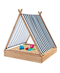 49 x 48 Inch Kids Wooden Sandbox with Cover and 2 Bench Seats