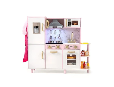 Wooden Kitchen Playset with Ice Maker and Sounds for Ages 3+