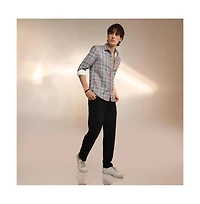 Campus Sutra Men's Nude Pink & Cloud Grey Tartan Plaid Shirt