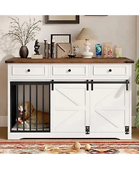 Casainc 55.1" Dog Crate Kennel with 3 Storage Drawers and Sliding Barn Door