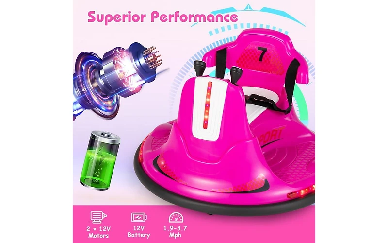 12V Kids Ride-On Bumper Car with Remote Control, Lights, and Music - Pink